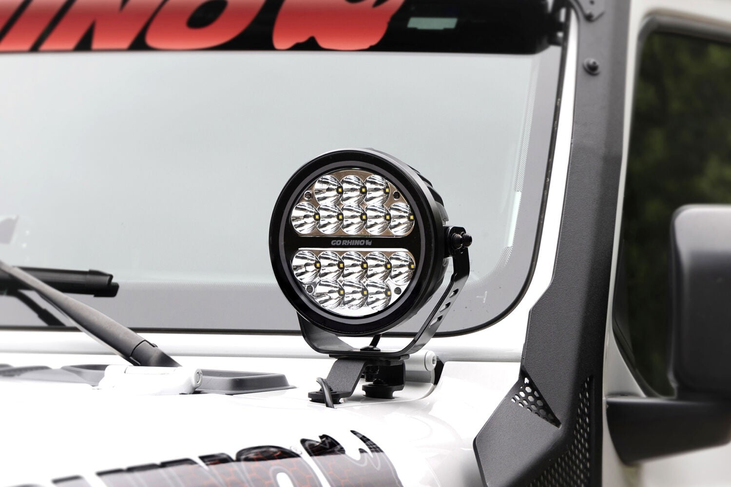 Go Rhino Blackout Series Lights 7 Inch Round LED Spot Light Beam With Daytime Running Light Black Go Rhino