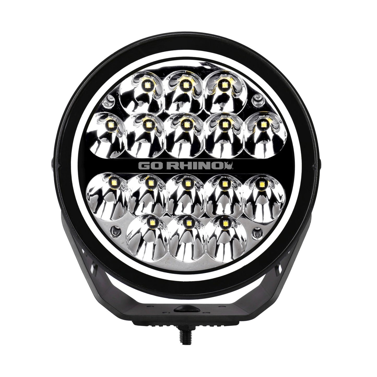 Go Rhino Blackout Series Lights 7 Inch Round LED Spot Light Beam With Daytime Running Light Black Go Rhino
