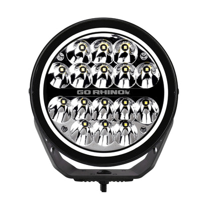Go Rhino Blackout Series Lights 7 Inch Round LED Spot Light Beam With Daytime Running Light Black Go Rhino