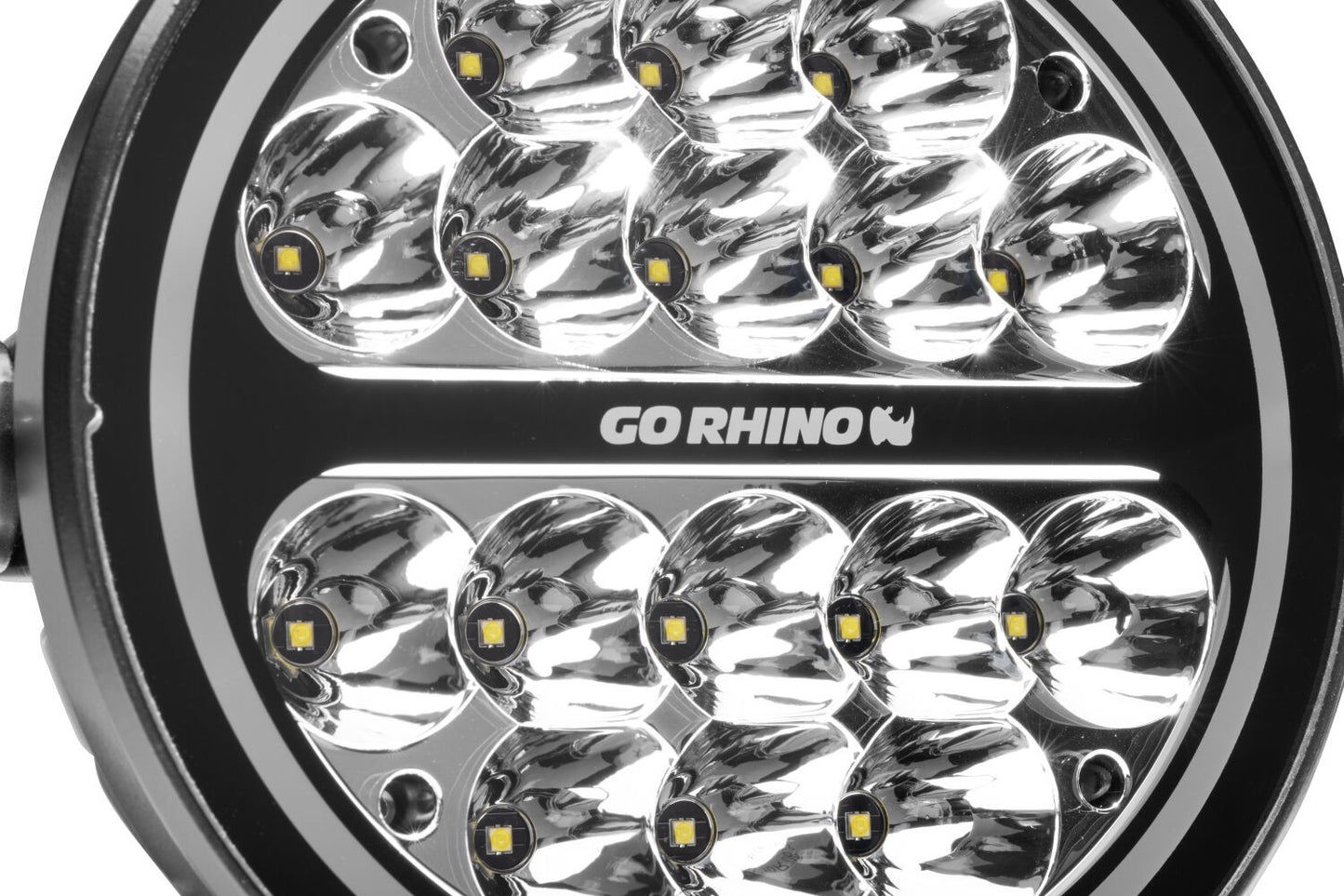 Go Rhino Blackout Series Lights 7 Inch Round LED Spot Light Beam With Daytime Running Light Black Go Rhino
