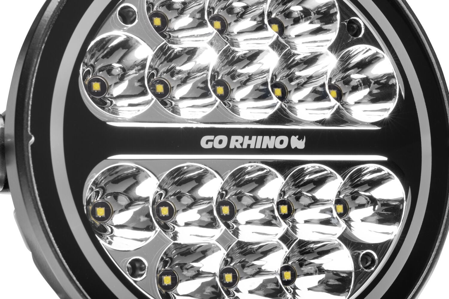 Go Rhino Blackout Series Lights 7 Inch Round LED Spot Light Beam With Daytime Running Light Black Go Rhino