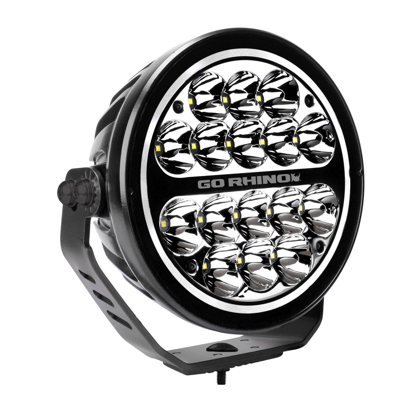 Go Rhino Blackout Series Lights 7 Inch Round LED Spot Light Beam With Daytime Running Light Black Go Rhino