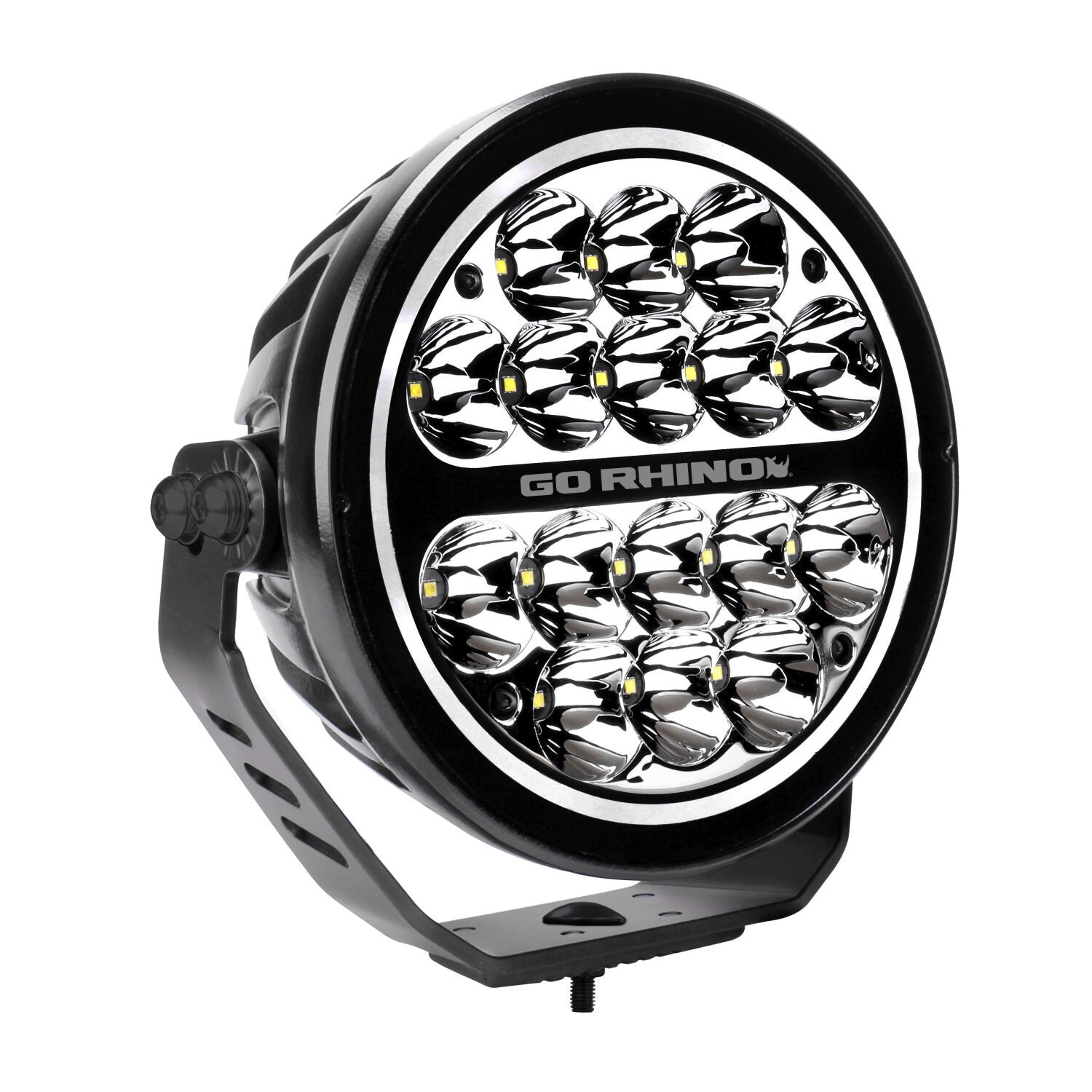 Go Rhino Blackout Series Lights 7 Inch Round LED Spot Light Beam With Daytime Running Light Black Go Rhino