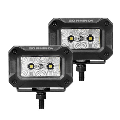 Go Rhino Bright Series Lights Pair of 3x2 Rectangle LED Flood Light Kit Black Go Rhino