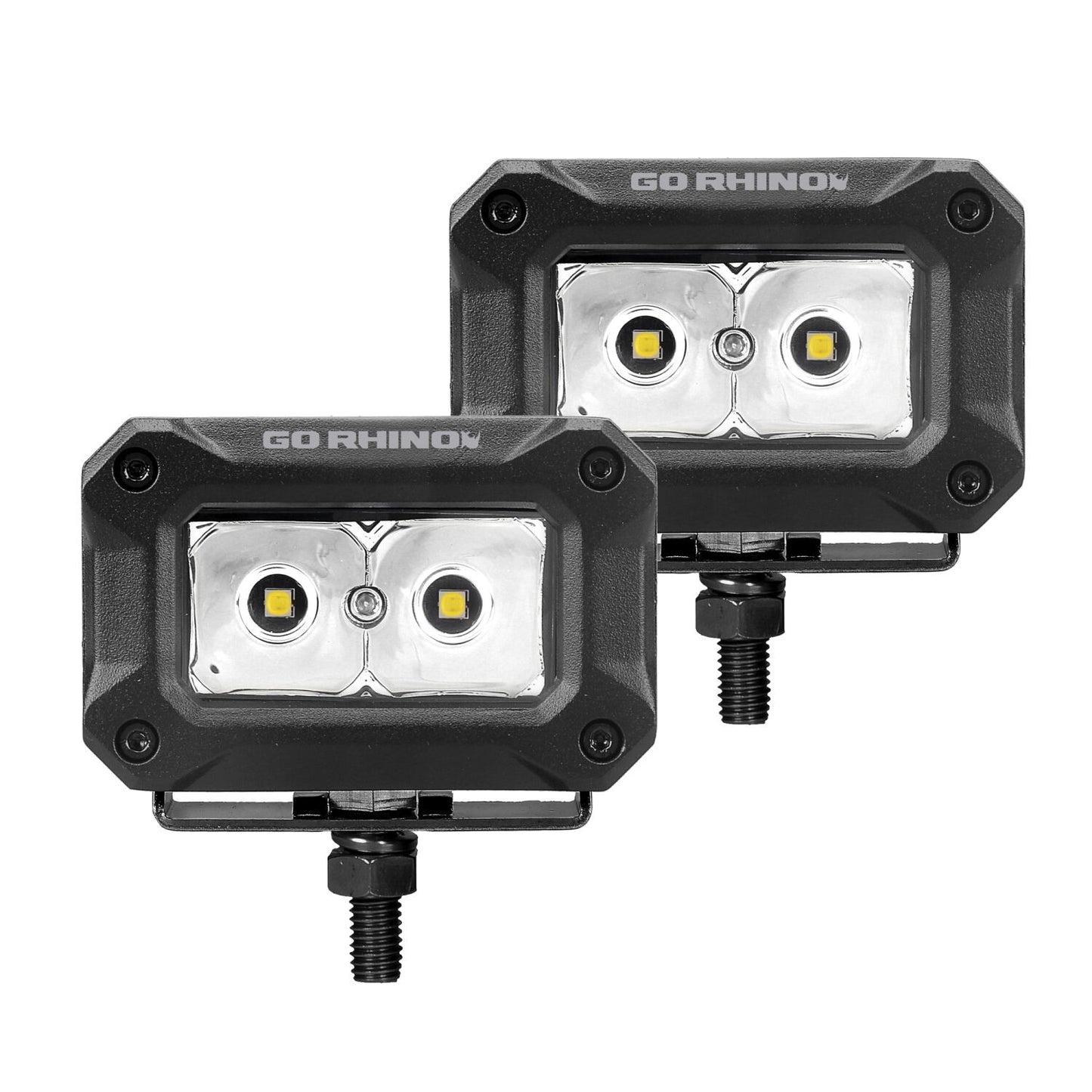 Go Rhino Bright Series Lights Pair of 3x2 Rectangle LED Spot Light Kit Black Go Rhino