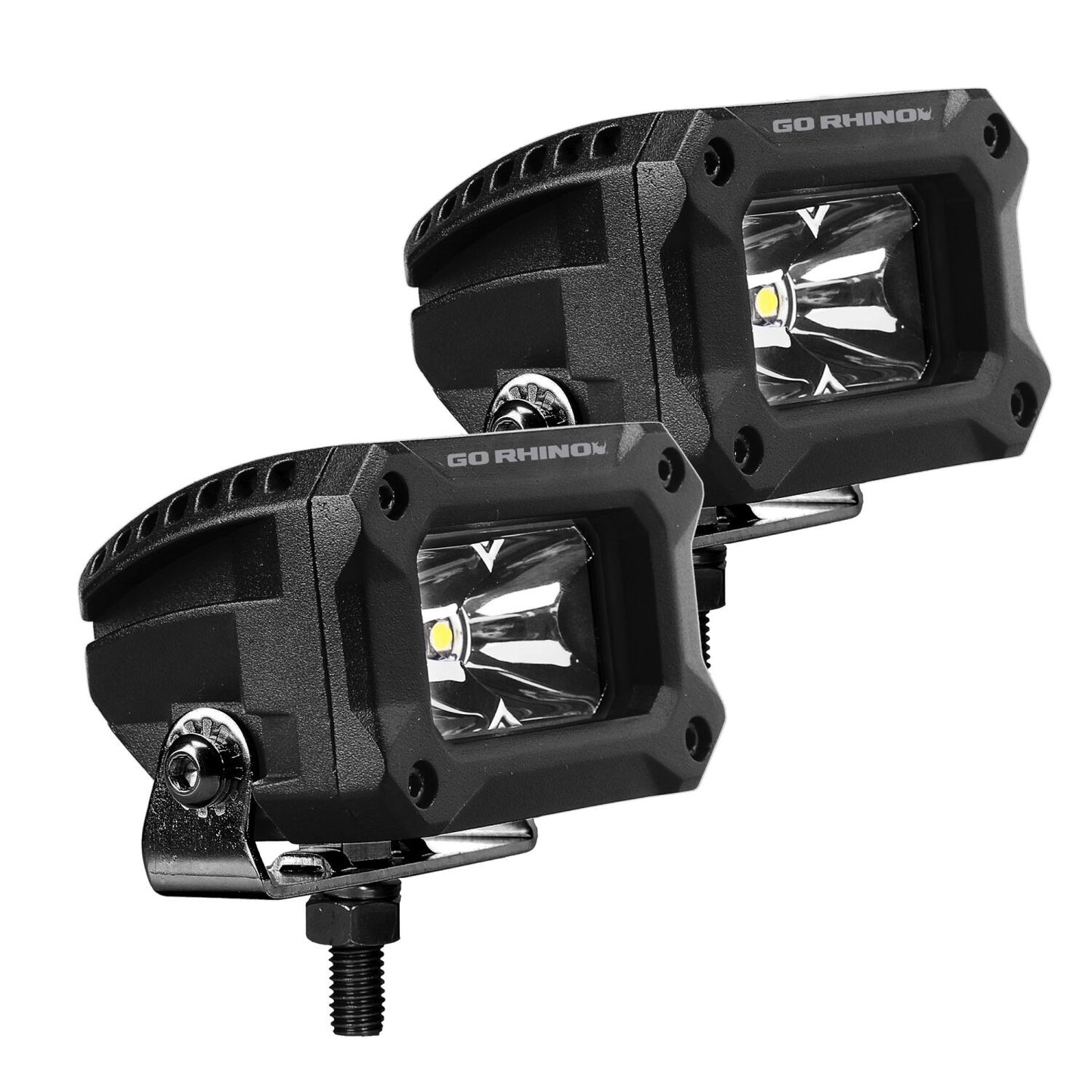 Go Rhino Bright Series Lights Pair of 3x2 Rectangle LED Spot Light Kit Black Go Rhino