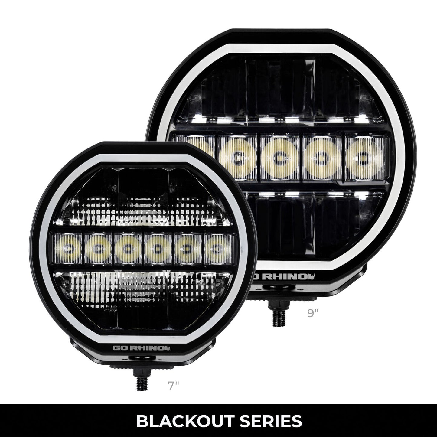 Go Rhino Blackout Series Lights 7 Inch Maxline LED Hi/Low Beam W/Multi Daytime Running Light Black Go Rhino