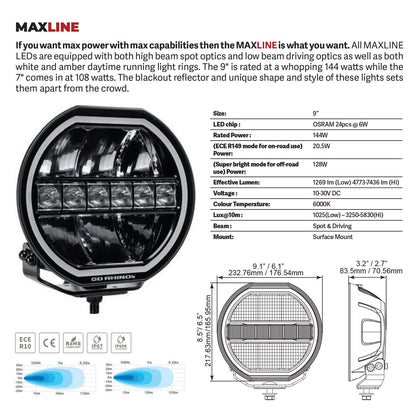 Go Rhino Blackout Series Lights 9 Inch Maxline LED Hi/Low Beam W/Multi Daytime Running Light Black Go Rhino