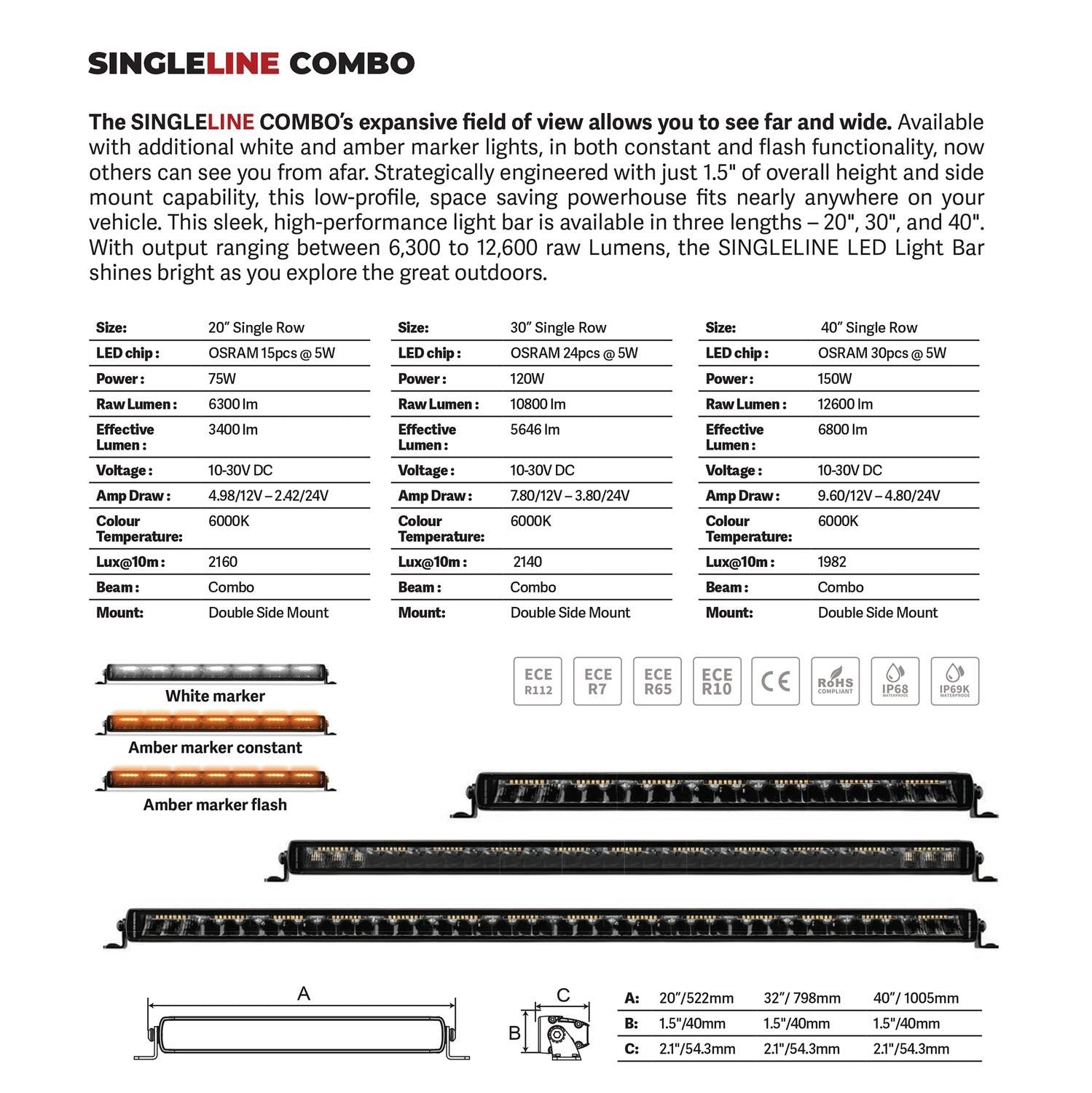 Go Rhino Blackout Combo Series Lights 31.5 Inch Single Row LED Light Bar With Amber Lighting Black Go Rhino