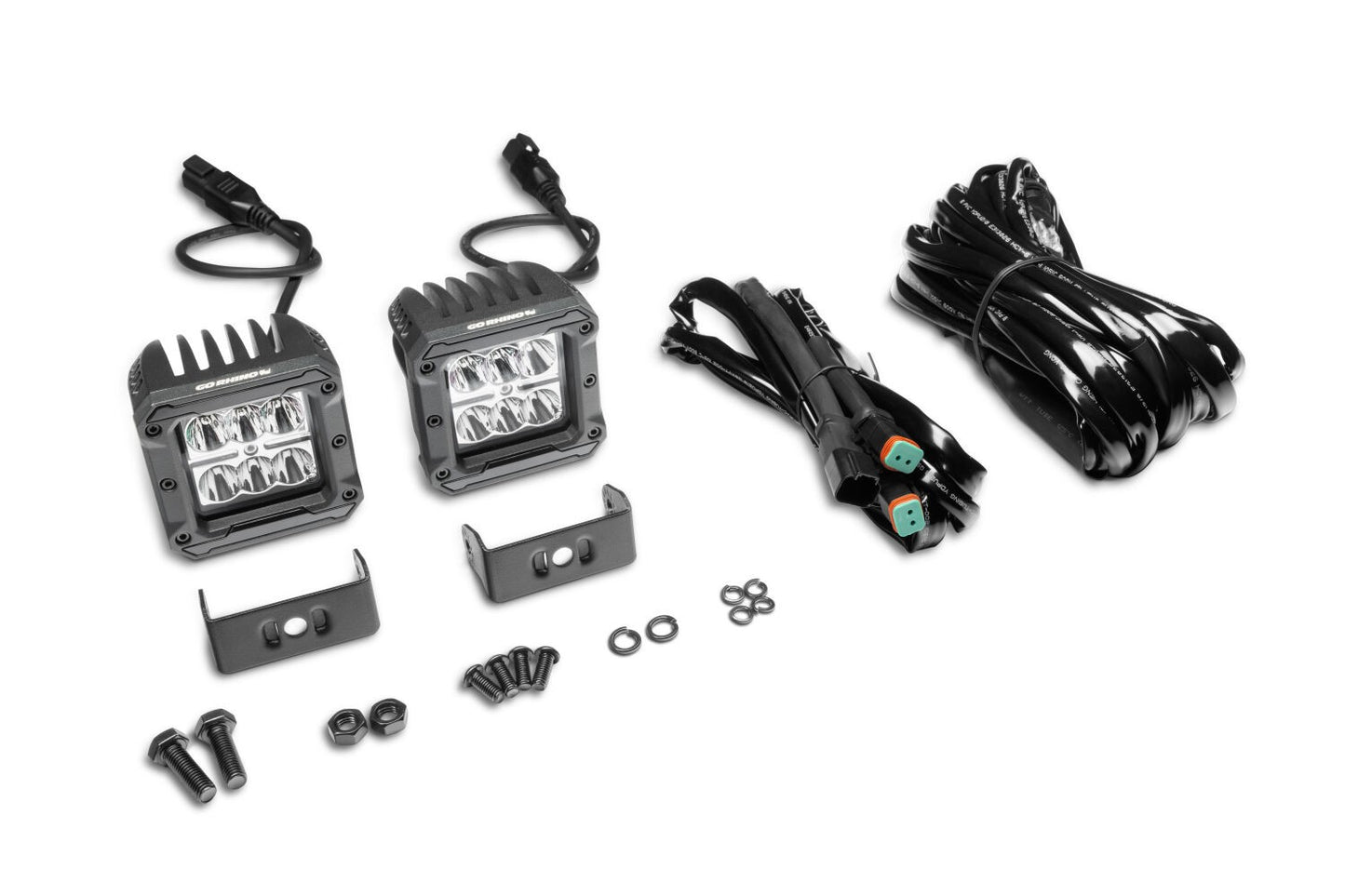 Go Rhino Bright Series Lights Pair of 3x3 Cube LED Spot Light Kit Black Go Rhino