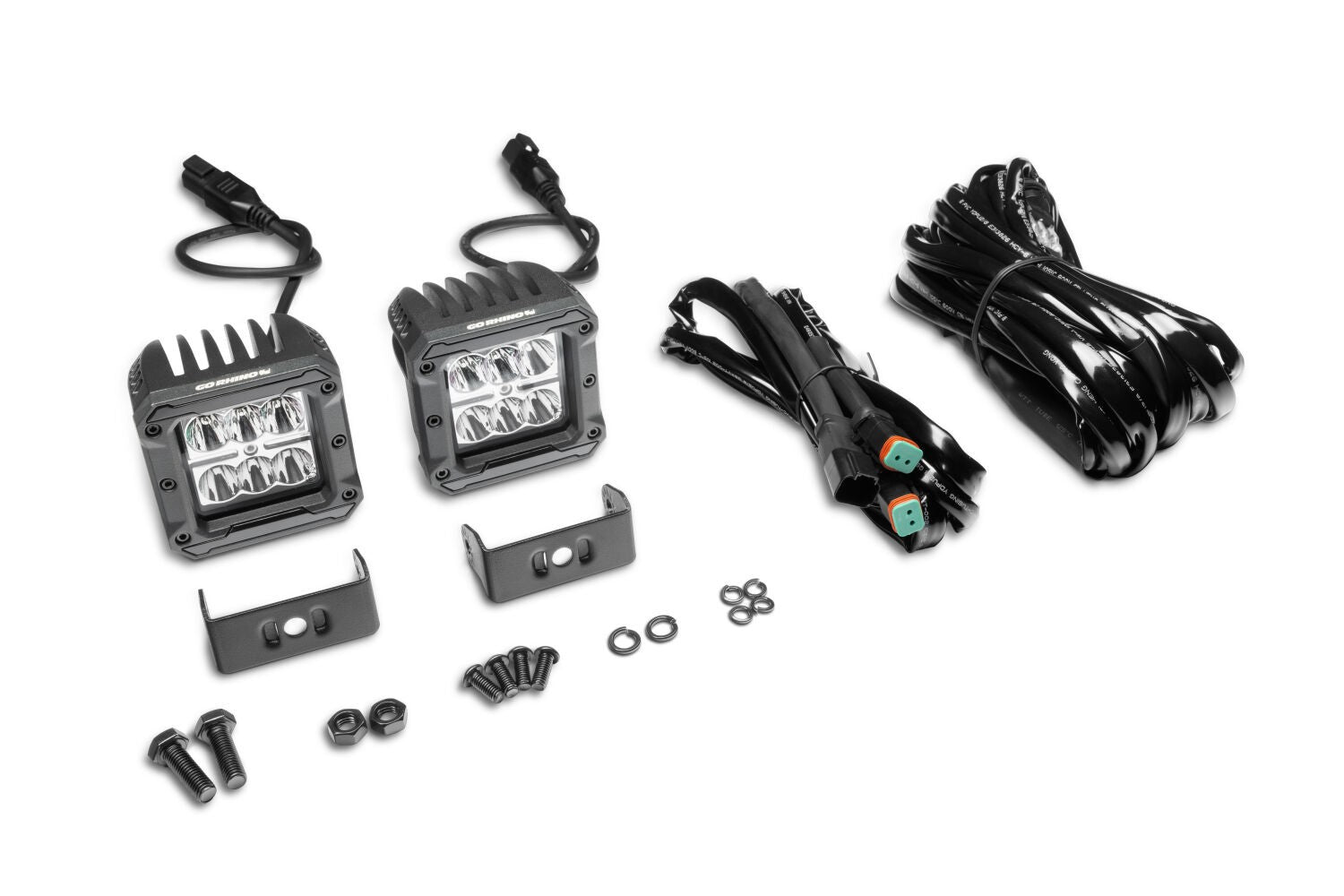 Go Rhino Bright Series Lights Pair of 3x3 Cube LED Spot Light Kit Black Go Rhino