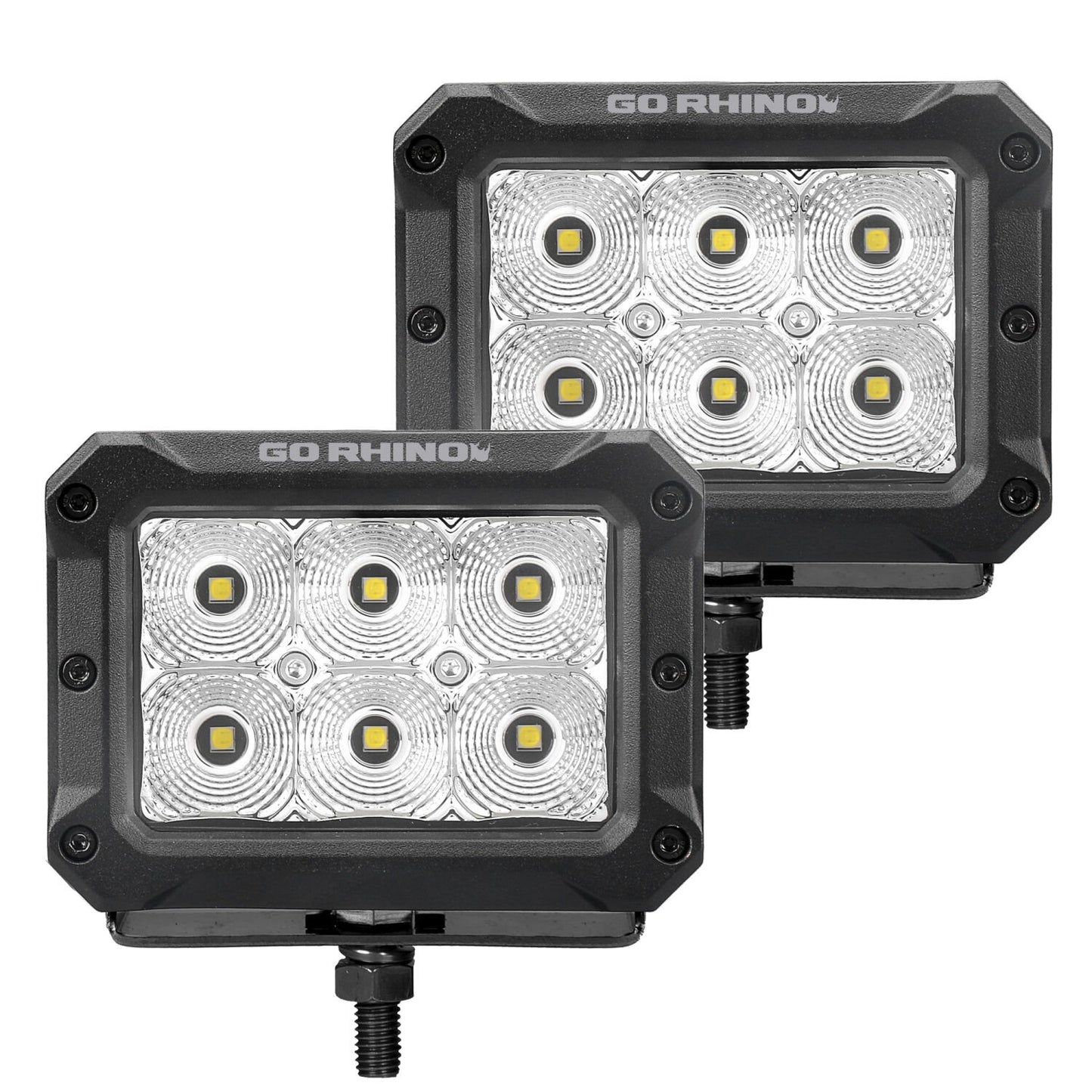 Go Rhino Bright Series Lights Pair of 4x3 Rectangle LED Flood Light Kit Black Go Rhino
