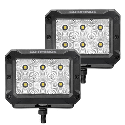 Go Rhino Bright Series Lights Pair of 4x3 Rectangle LED Flood Light Kit Black Go Rhino
