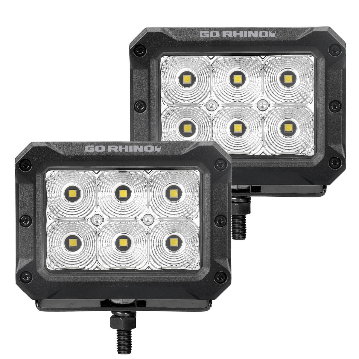 Go Rhino Bright Series Lights Pair of 4x3 Rectangle LED Flood Light Kit Black Go Rhino
