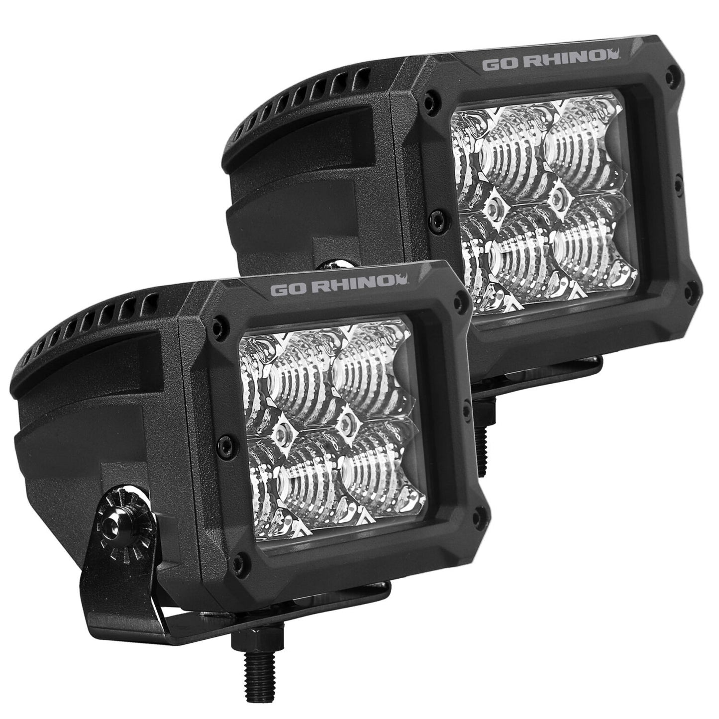 Go Rhino Bright Series Lights Pair of 4x3 Rectangle LED Flood Light Kit Black Go Rhino