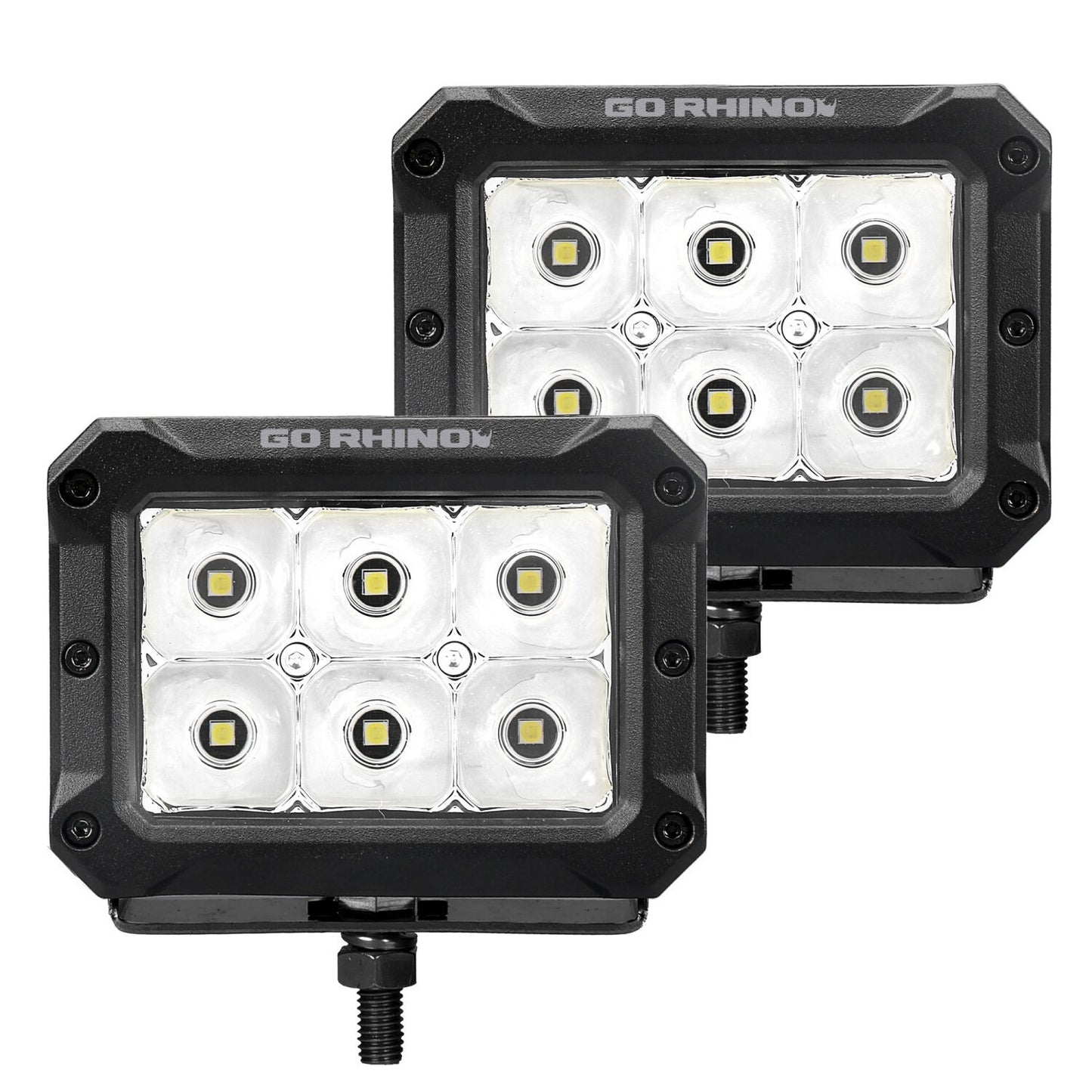 Go Rhino Bright Series Lights Pair of 4x3 Rectangle LED Spot Light Kit Black Go Rhino