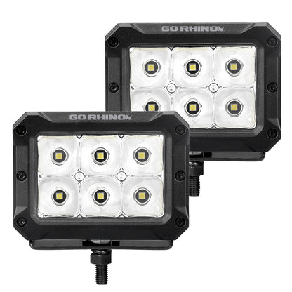 Go Rhino Bright Series Lights Pair of 4x3 Rectangle LED Spot Light Kit Black Go Rhino