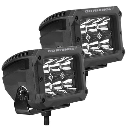 Go Rhino Bright Series Lights Pair of 4x3 Rectangle LED Spot Light Kit Black Go Rhino