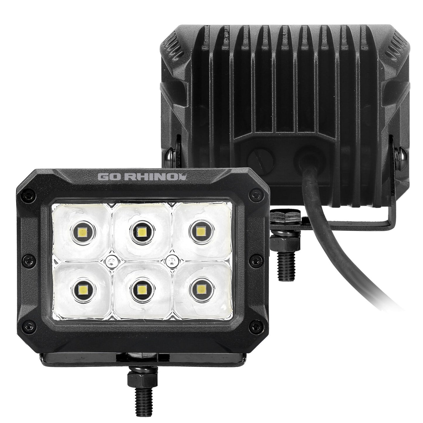 Go Rhino Bright Series Lights Pair of 4x3 Rectangle LED Spot Light Kit Black Go Rhino
