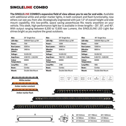 Go Rhino Blackout Combo Series Lights 39.5 Inch Single Row LED Light Bar With Amber Lighting Black Go Rhino