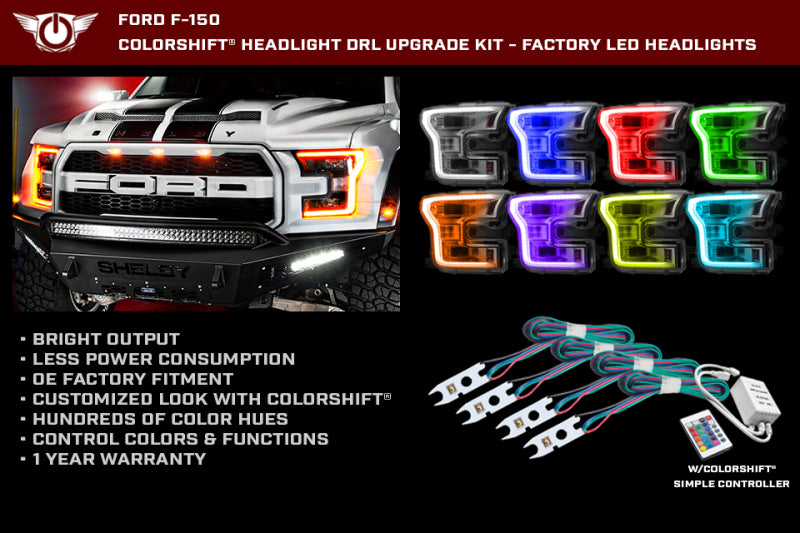 Oracle 15-17 Ford F-150 Headlight DRL Upgrade Kit - ColorSHIFT w/ Simple Controller