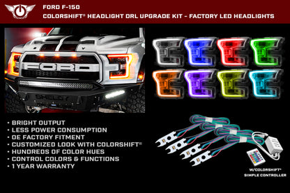 Oracle 15-17 Ford F-150 Headlight DRL Upgrade Kit - ColorSHIFT w/ Simple Controller