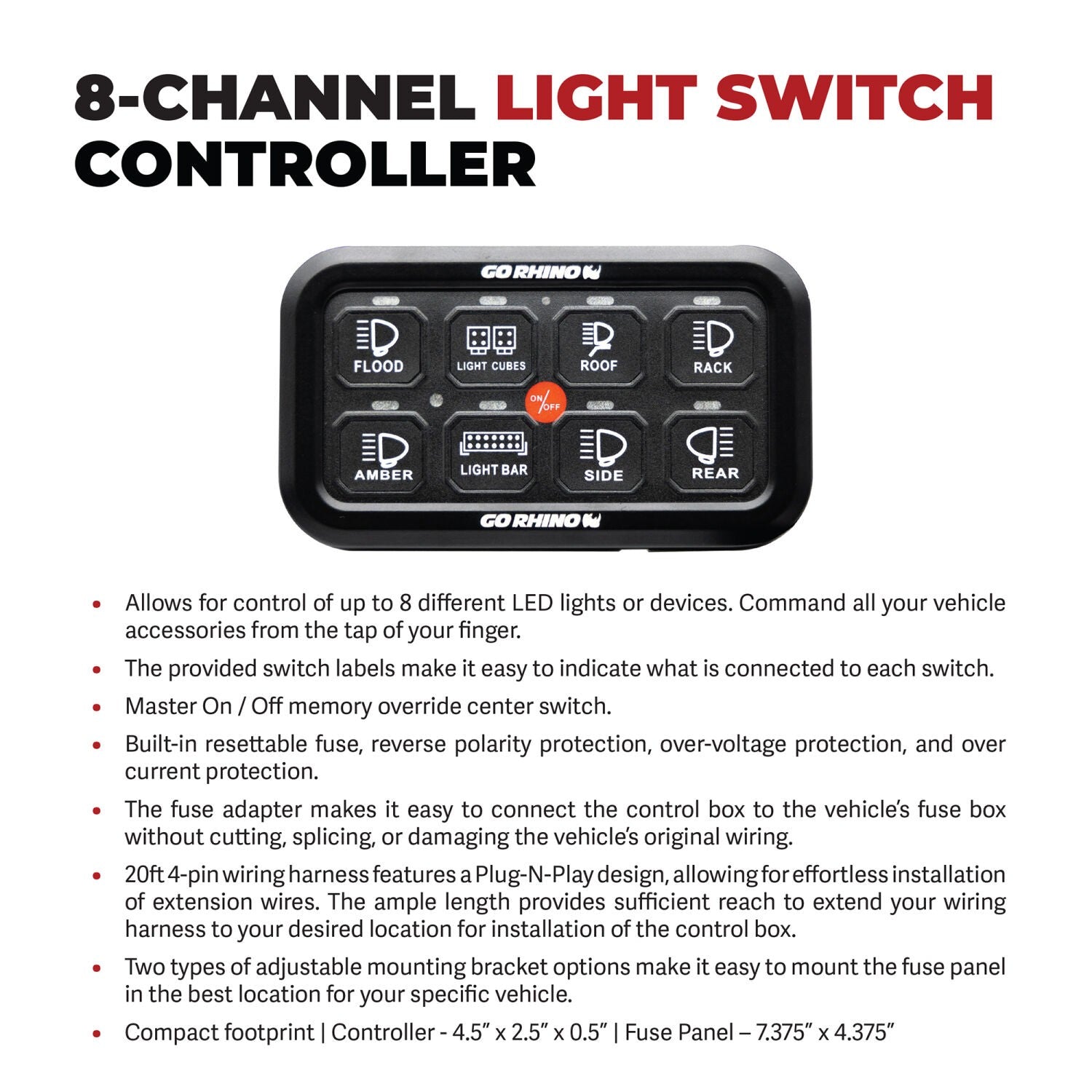 RGB 8 Channel Light Switch Controller without RF Control Go Rhino