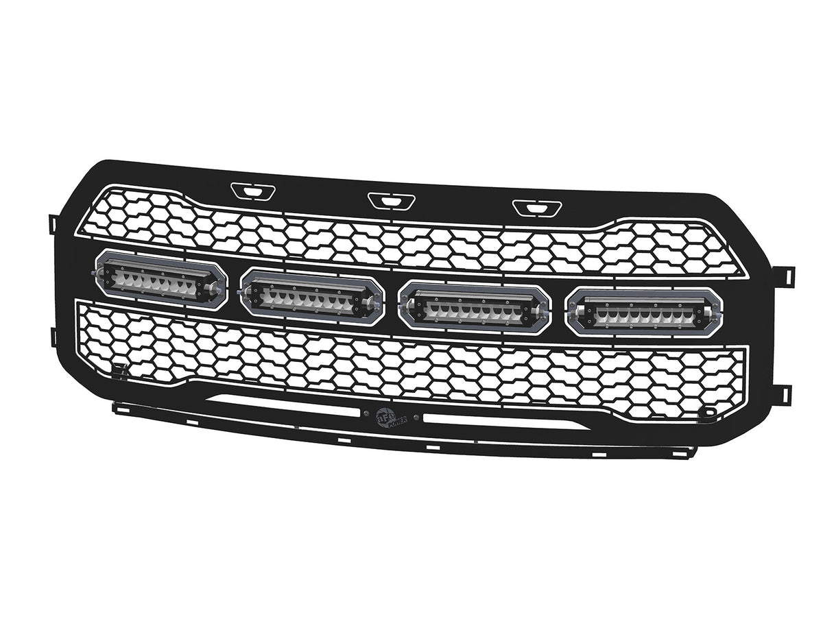 Scorpion Complete Replacement Tread Design Grille Flat Black w/ LED Lights Ford F-150 Raptor 17-20 aFe Power