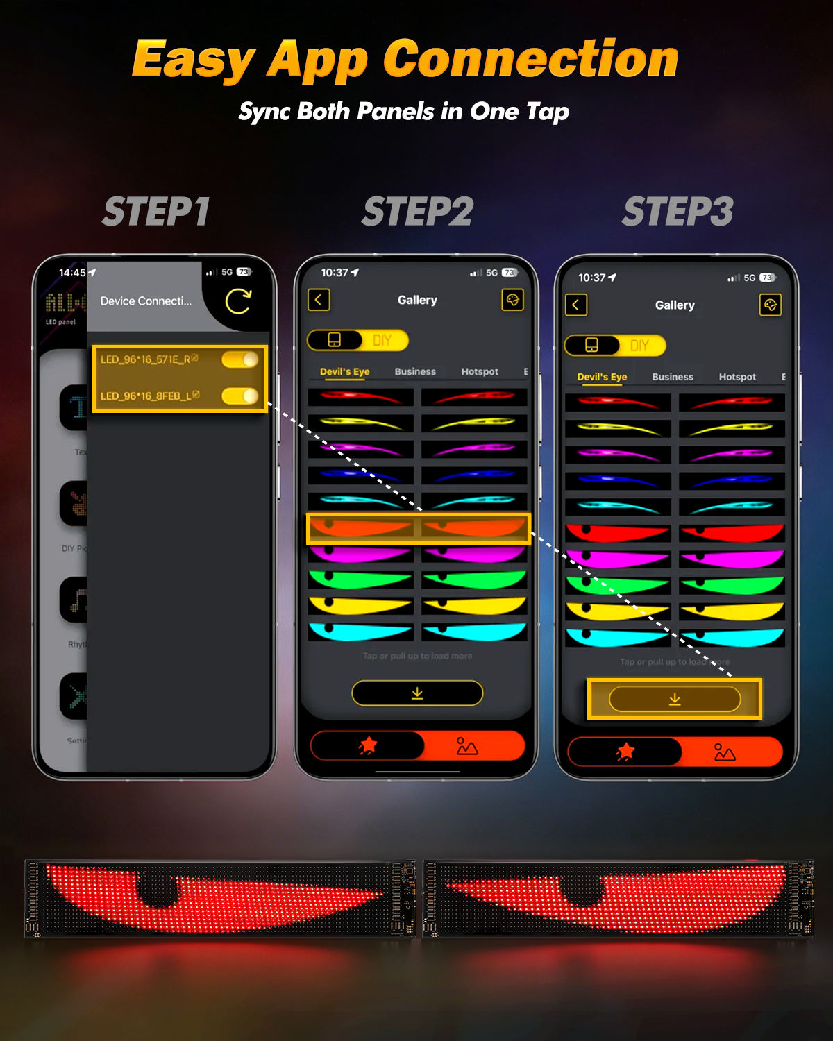🆕Two-Pack Devil's Eye Atmosphere Light Flexible Programmable USB APP Control Car LED Screen 23.42x4.72in for Windshield Decoration