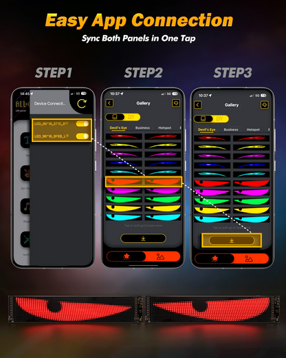 🆕Two-Pack Devil's Eye Atmosphere Light Flexible Programmable USB APP Control Car LED Screen 23.42x4.72in for Windshield Decoration