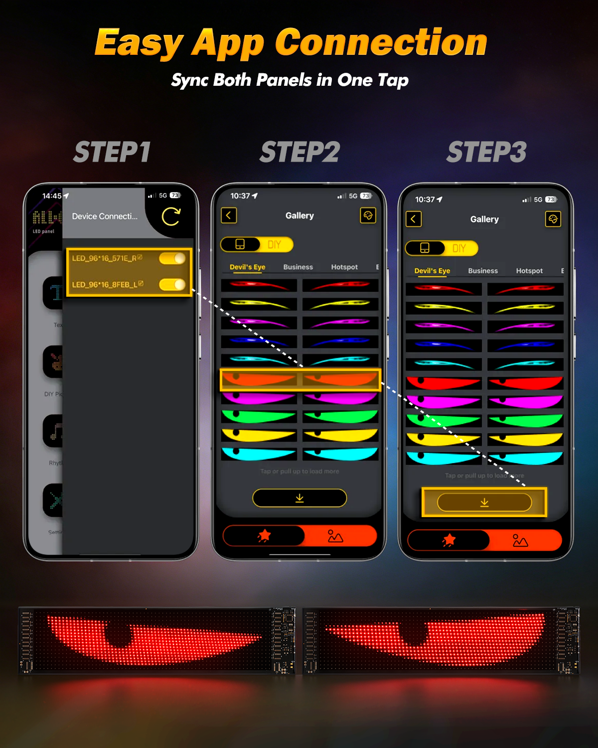 🆕 Two-Pack LED Flexible Programmable Car Screen Light USB APP Control Devil's Eye Atmosphere 14.72x3.62in for Windshield Decoration