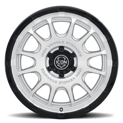 ICON Alloys Rancho 20x9 / 6x5.5 / 16mm / 5.625in BS Silver Machined w/ Gloss Black Lip Wheel