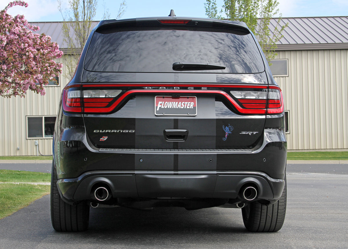 American Thunder Cat-Back Exhaust System Fits 2018-2024 Dodge Durango 6.4-Liter, American Thunder Cat-Back 3.0-Inch Stainless Steel Exhaust System, 4.00-Inch Polished Tips, Dual Out Rear Exit Flowmaster