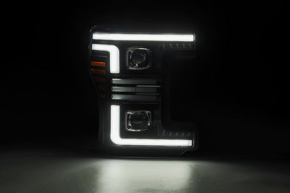 AlphaRex 17-19 Ford F-250/350/450/550  Super Duty PRO-Series Proj Headlights Black w/SeqSig & DRL