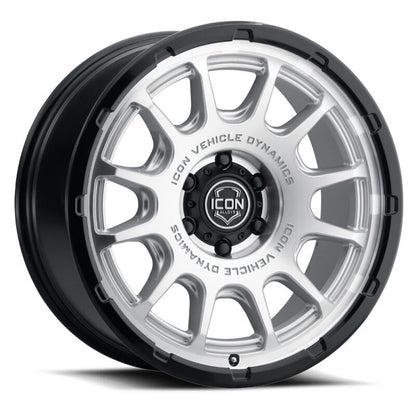 ICON Alloys Rancho 20x9 / 6x135 / 16mm / 5.625in BS Silver Machined w/ Gloss Black Lip Wheel