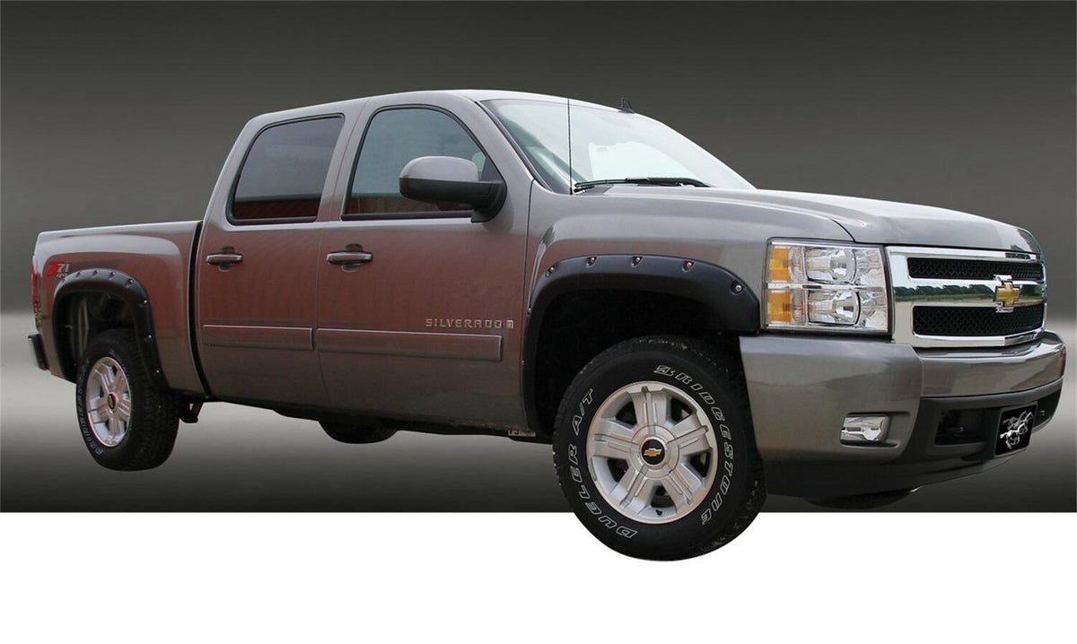Black Ruff Riderz Smooth Finish 4-Piece Fender Flare 5 Inch for 2007-2013 Chevrolet Silverado 1500 2007-2014 Chevrolet Silverado 2500 HD/3500 HD Stampede
