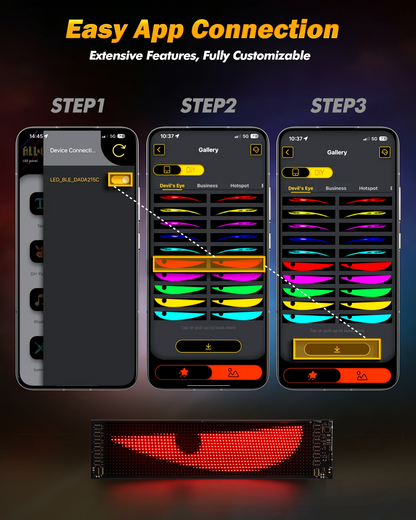 🆕 Single Pack LED Flexible Programmable Car Screen Light USB APP Control Devil's Eye Atmosphere 14.72x3.62in for Windshield Decoration