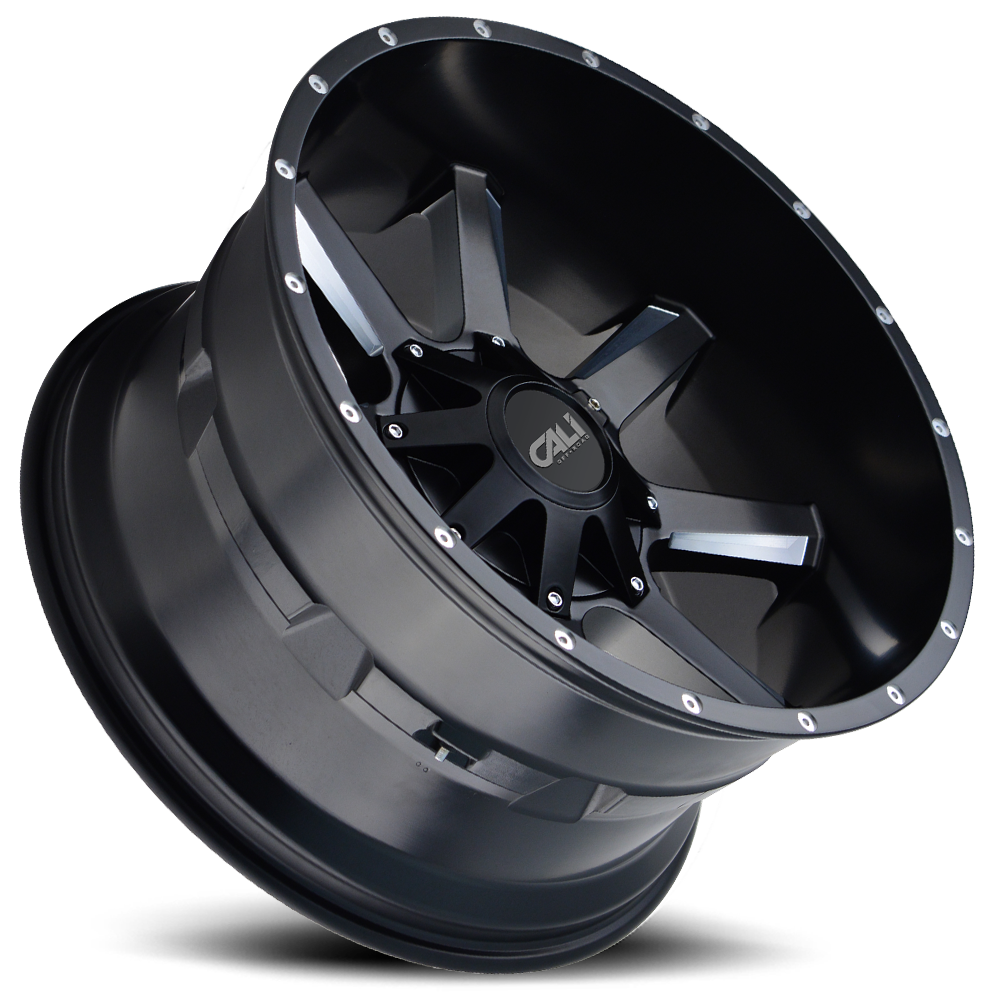 Cast Aluminum Wheels Busted 9100 SB 20x12 Milled Spokes Satin Black Cali Offroad Wheels