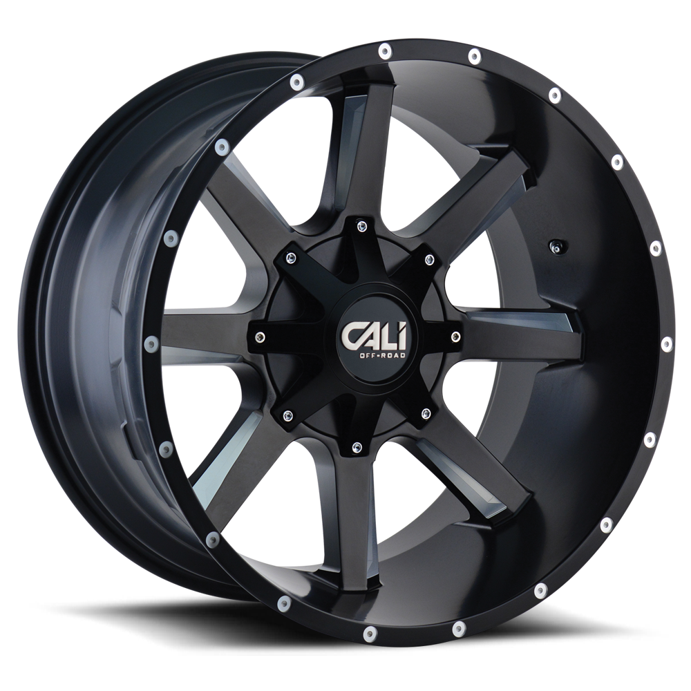 Cast Aluminum Wheels Busted 9100 SB 20x9 Milled Spokes Satin Black Cali Offroad Wheels