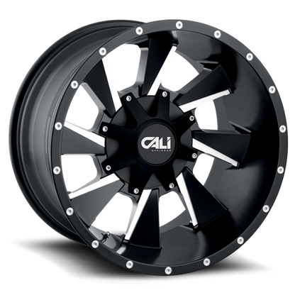 Cast Aluminum Wheels Distorted 9106 SB 20x10 Milled Spokes Satin Black Cali Offroad Wheels
