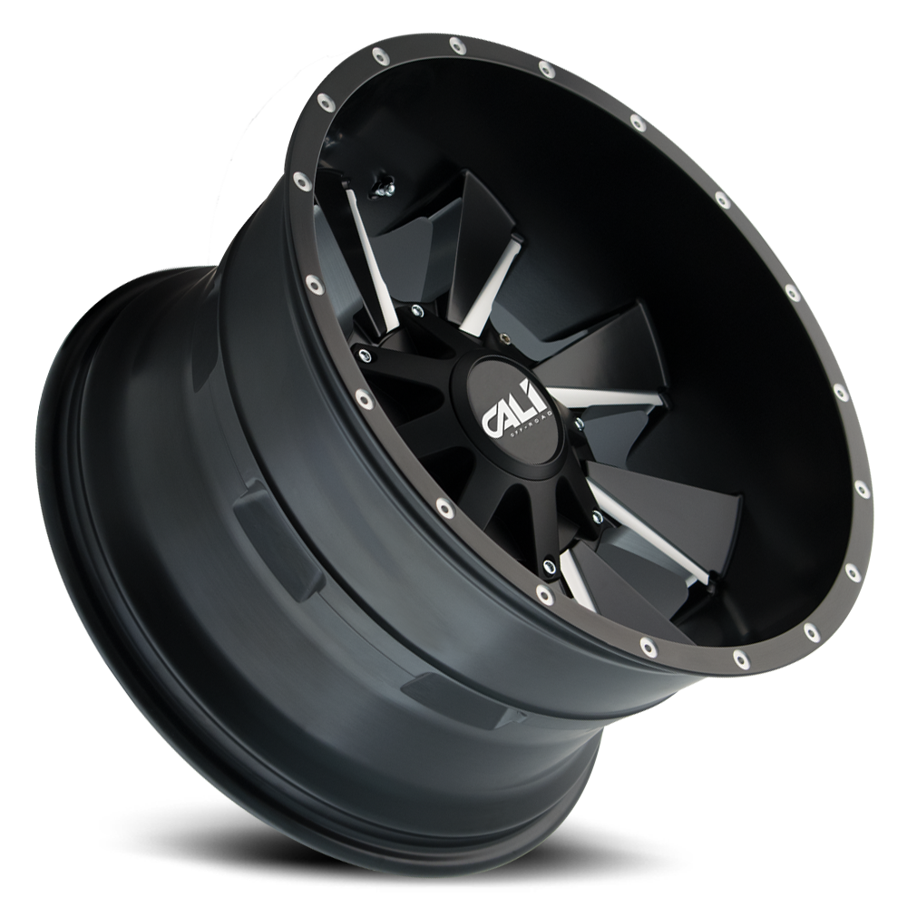 Cast Aluminum Wheels Distorted 9106 SB 20x10 Milled Spokes Satin Black Cali Offroad Wheels