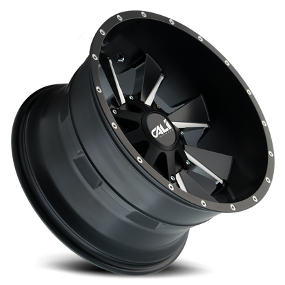 Cast Aluminum Wheels Distorted 9106 SB 22x12 Milled Spokes Satin Black Cali Offroad Wheels