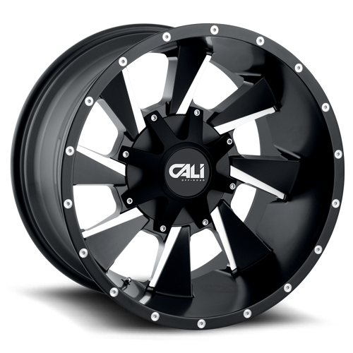 Cast Aluminum Wheels Distorted 9106 SB 20x9 Milled Spokes Satin Black Cali Offroad Wheels