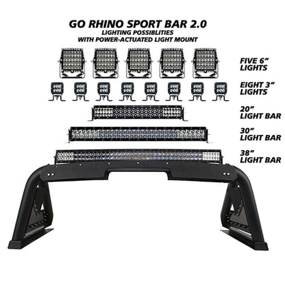 Sport Bar 2.0 with Power Actuated Retractable Light Mount Textured Black 2007-2021 Toyota Tundra 2009-2026 Dodge Ram 1500/2500/3500 Go Rhino