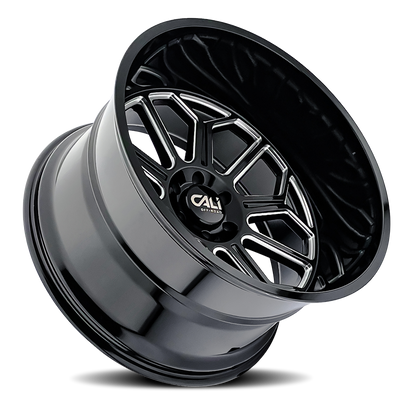 Cast Aluminum Wheels Auburn 9117 BM 24x14 Milled Gloss Black 6 On 139.7 Bolt Pattern -76 Offset Cali Offroad Wheels