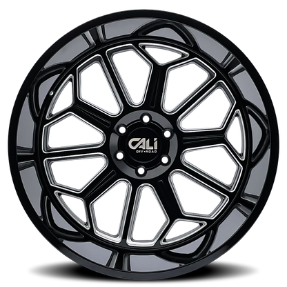 Cast Aluminum Wheels Auburn 9117 BM 24x14 Milled Gloss Black 6 On 139.7 Bolt Pattern -76 Offset Cali Offroad Wheels