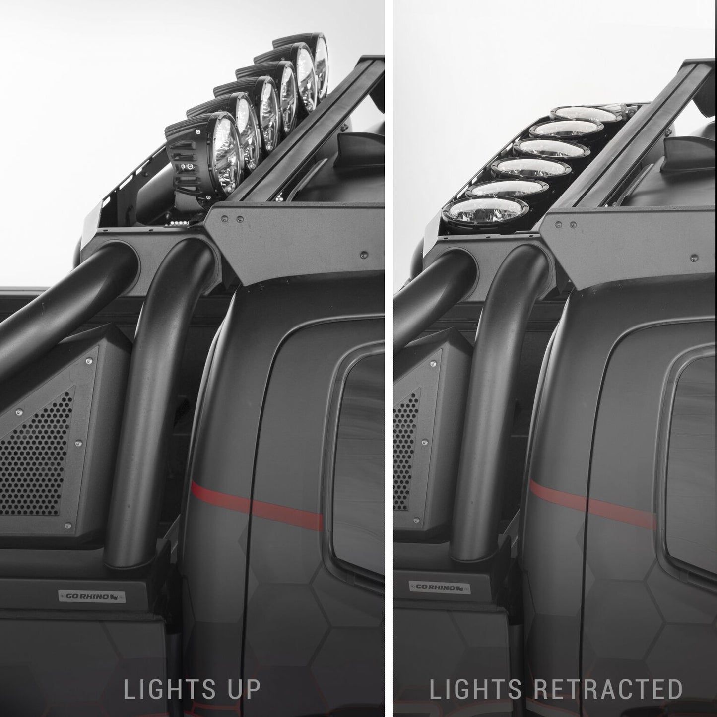 Sport Bar 2.0 with Power Actuated Retractable Light Mount Textured Black 2019-2026 Ram 1500 2020-2026 Silverado/Sierra 2500 HD Go Rhino