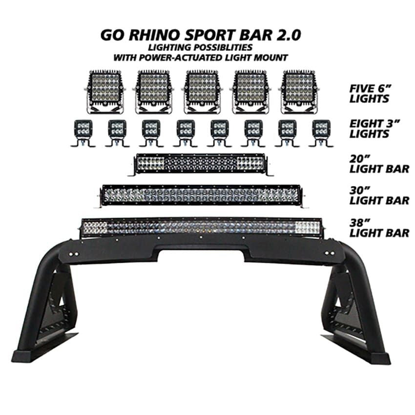 Sport Bar 2.0 with Power Actuated Retractable Light Mount Textured Black 2019-2026 Ram 1500 2020-2026 Silverado/Sierra 2500 HD Go Rhino