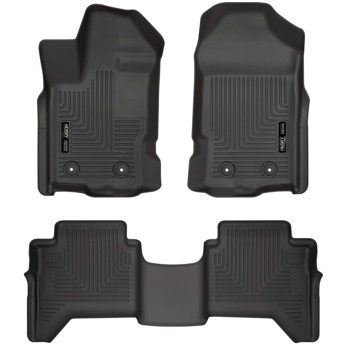 Weatherbeater Front & 2nd Seat Floor Liners Black Crew Cab 19-23 Ford Ranger SuperCrew Husky Liners
