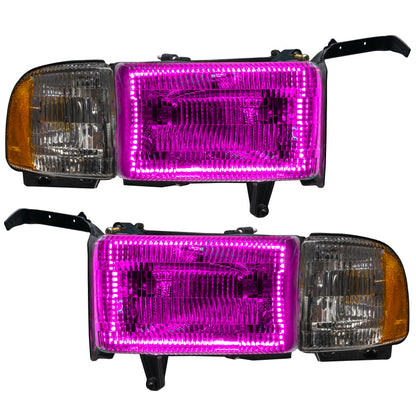 Oracle 94-02 Dodge Ram Pre-Assembled Halo Headlights - ColorSHIFT w/ Simple Controller